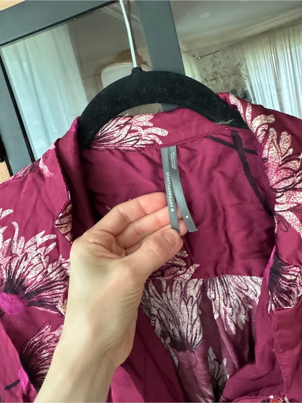 Anthropologie pajamas shirt Oversized Button down satin mulberry long sleeve top - Image 10