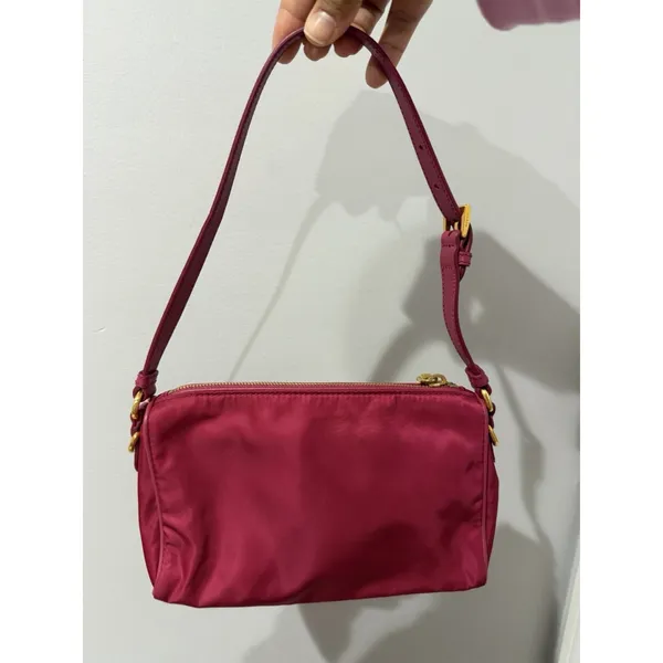 PRADA Shoulder Bag Nylon Pink Gold Hardware Authentic 9.5x5" 9" Handle‎ Drop L - Image 7