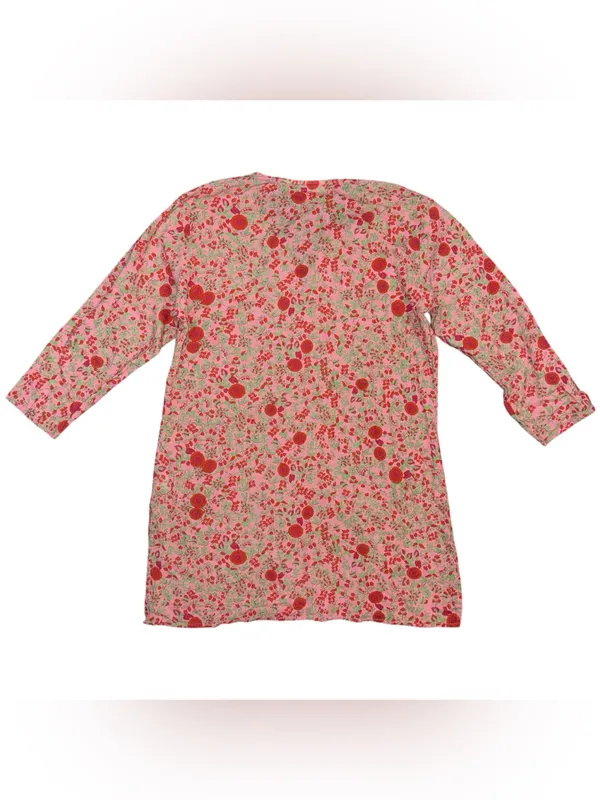 Roller Rabbit Rhody Kurta Tunic Womens Small Floral Pink Green Dress Top V Neck - Image 3