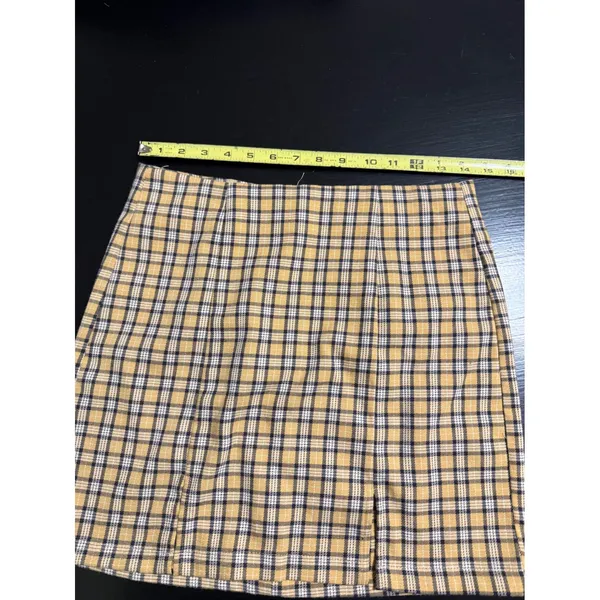 Aeropostale Yellow Plaid Mini Skirt High Waisted Front‎ Slit Medium 90s Stylei - Image 3