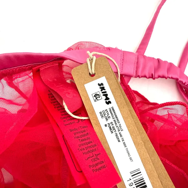 Skims Embroidered Tulle Triangle Bralette Pink Taffy New with tags Size Medium - Image 2
