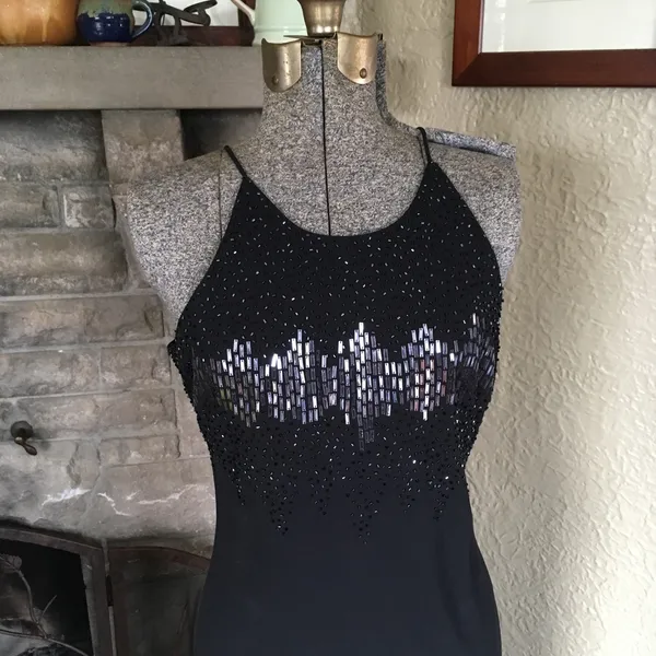 Vintage 90s Beaded Black Floor Length Formal Dress - Image 5