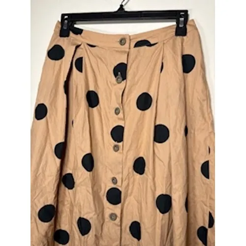 WHO WHAT WEAR Midi Skirt 4 Tan Black Polka Dot Button Front Cotton Retro A-Line‎ - Image 2
