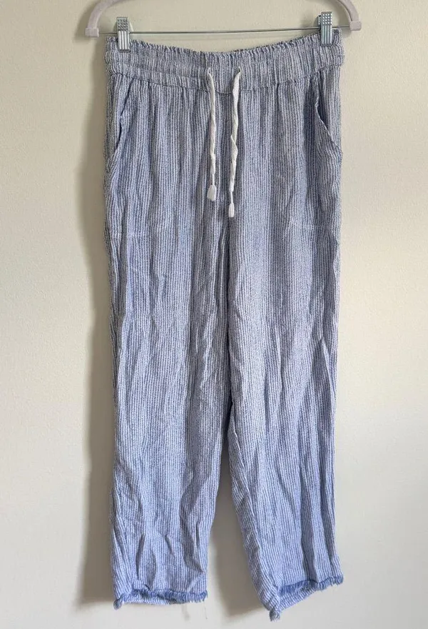 Aerie Real Good Gauze Striped High Waisted Pants Size Medium blue white boho - Image 2