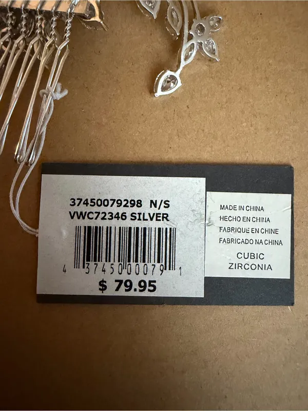 WHITE by Vera Wang VWC72346 Cubic Zirconia Floral Bridal Hair Comb Silver NWT - Image 7