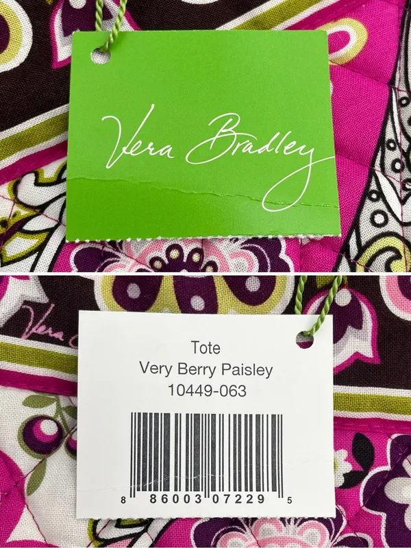 NWT Vera Bradley Very Berry Paisley Quilted Tote Bag Pink Purple Floral Made USA - Image 8