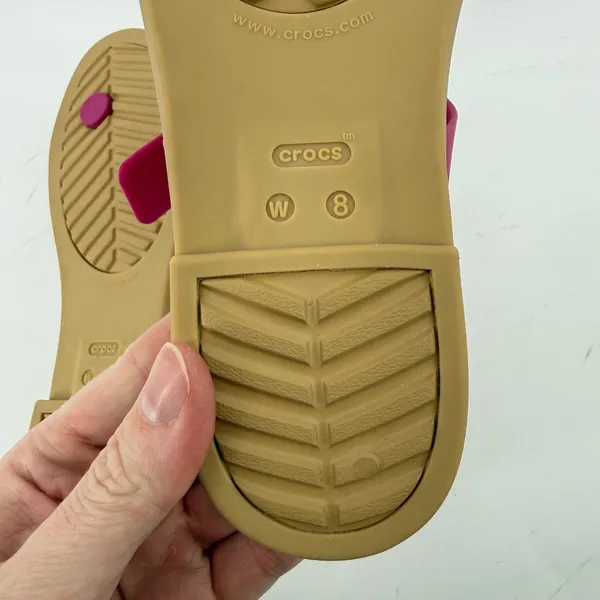 Crocs Tulum Toe Post Sandal Flip Flop Fuchsia Pink Tan Women 8 Buckle Straps - Image 8