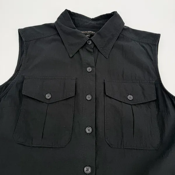 Banana Republic Outlet Blouse Womens M Black Double Pocket Sleeveless Relaxed - Image 7