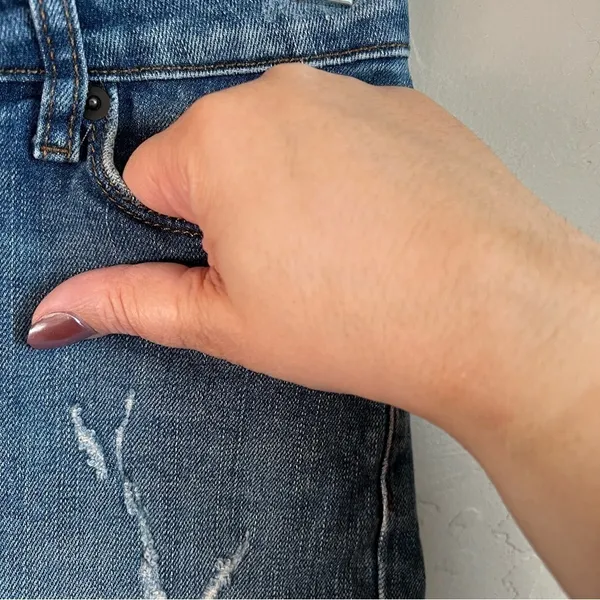 Zara Distressed Cuffed Long Line Denim‎ Shorts - Image 2