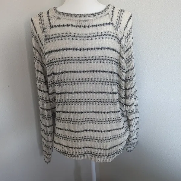 Altar'd State Pullover Small White Black‎ Striped Knit V Neck Tie Front Sweater - Image 5