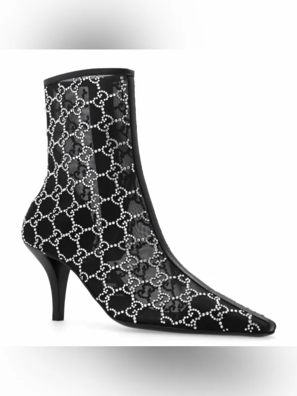 GUCCI GG logo crystal mesh heels ankle boots booties - Image 3