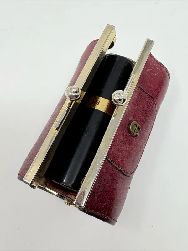 Etienne Aigner Burgundy Leather Kisslock Clutch Coin Purse Lipstick Bag Italy - Image 9