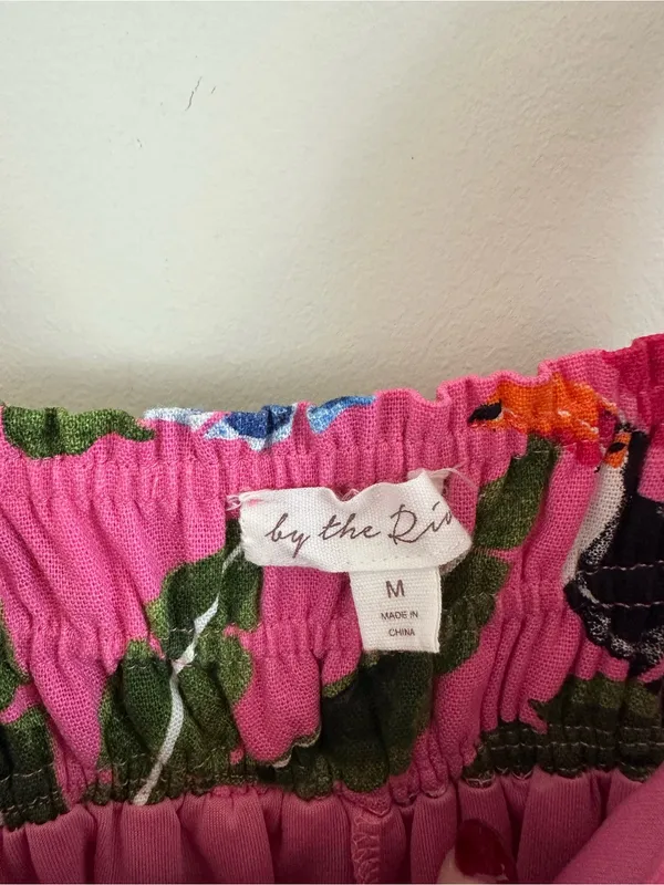By the River Pink Tropical Print Spaghetti Strap Maxi Dress V-Neck Size Medium - Image 4