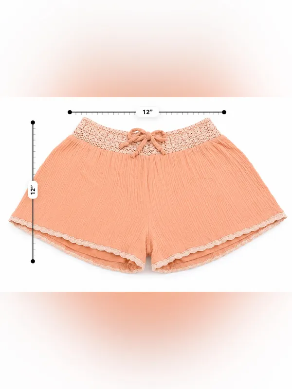 Listicle Peach Boho Gauze Lace Trim Lounge Shorts | Size Small - Image 7