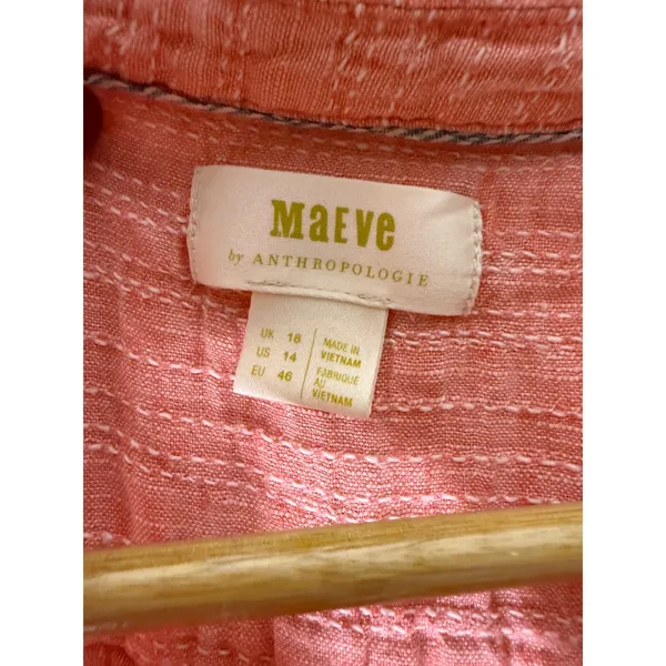 MAEVE ANTHROPOLOGIE Coral Linen Cotton Button Down Sleeveless Top size‎ 14 - Image 3