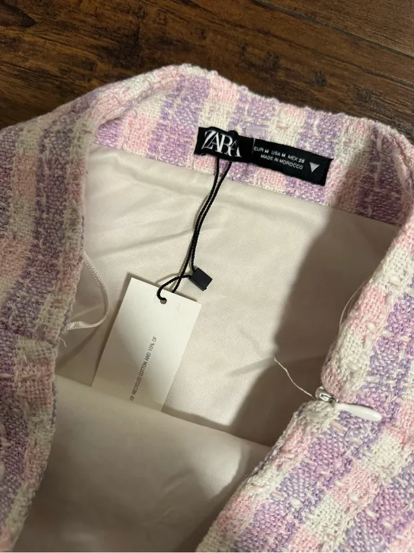 Zara Pink Plaid Tweed Mini Skirt - Image 3
