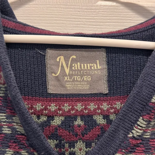 Natural Reflections Women XL Fair Isle Hooded Sweater Blue Burgundy Mixed Knit - Image 4
