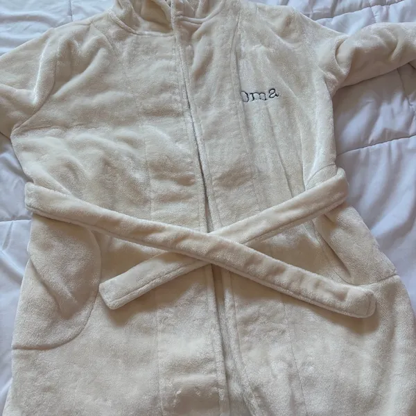 The Company Store Oma Embroidered Hooded Kimono Robe Cream Size 14/16 Luxury - Image 6
