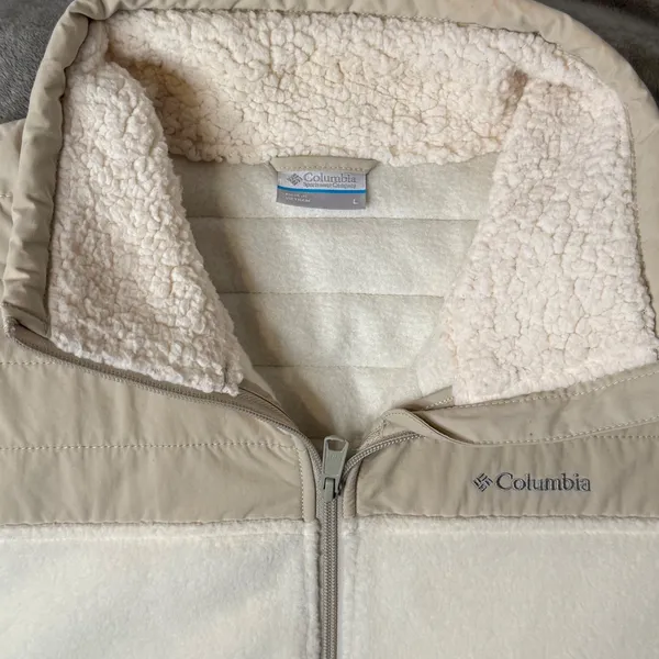 Columbia‎ Womens L Fleece Jacket Cream Full Zip Sherpa Collar Gorpcore Hiking - Image 7