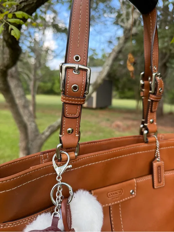 Coach Hamilton F13089 Burnished Leather Tote Cognac Brown Bag Dog Charm - Image 15
