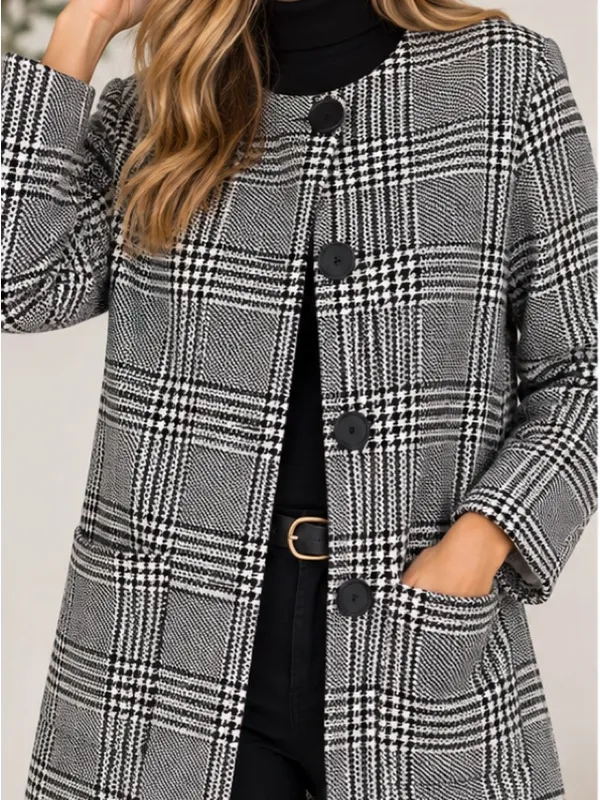 Zara Black & White Plaid Long Coat - Classic Women's Jacket Fall - Image 4