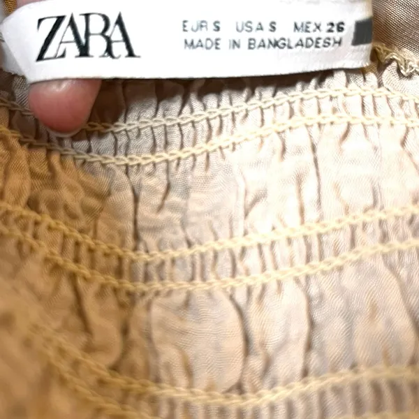 Zara Ruched Halter Crop Top Light Tan Brown Smocked Draped Size S - Image 5