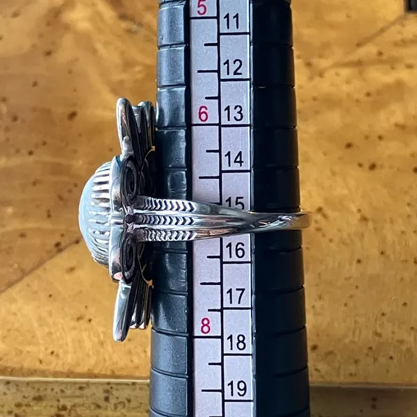 White Buffalo Turquoise Sterling Silver Feather Ring Size 7 Black - Image 8