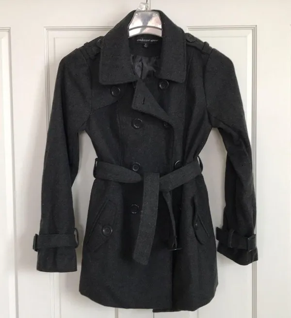 Ambiance Dark Gray Wool Blend Trench Coat Jacket Size Medium - Image 6