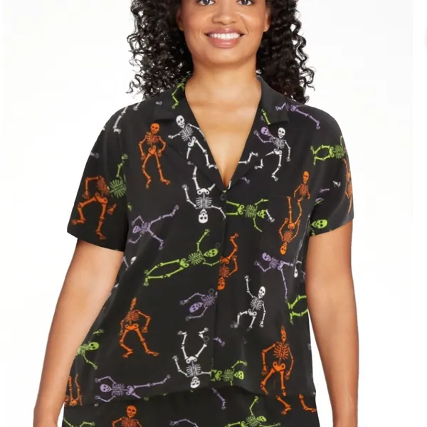 WAY TO CELEBRATE Womens PJ Shorts Set Size Large 12-14 Skeleton theme Black New - Image 2