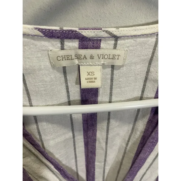 Chelsea & Violet Stripe Dress Womens XS Purple Linen Blend Ruffle‎ Boho Summer - Image 3
