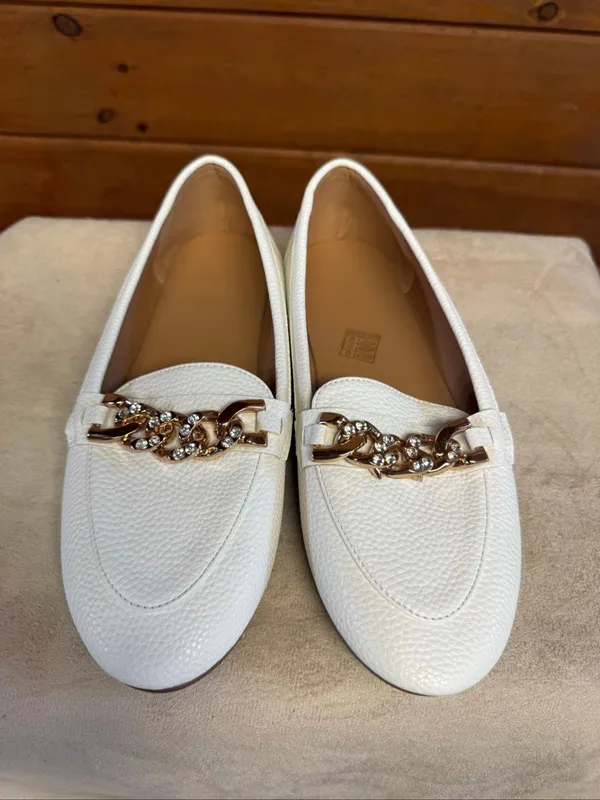 No Brand Womans White Faux Pebbled Leather Loafer Sz 8 NIB - Image 6