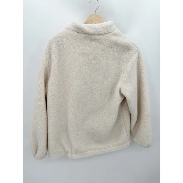 Dazy‎ White Sherpa Button Front Jacket Women Small Patch Pockets Cozy Teddy Coat - Image 2