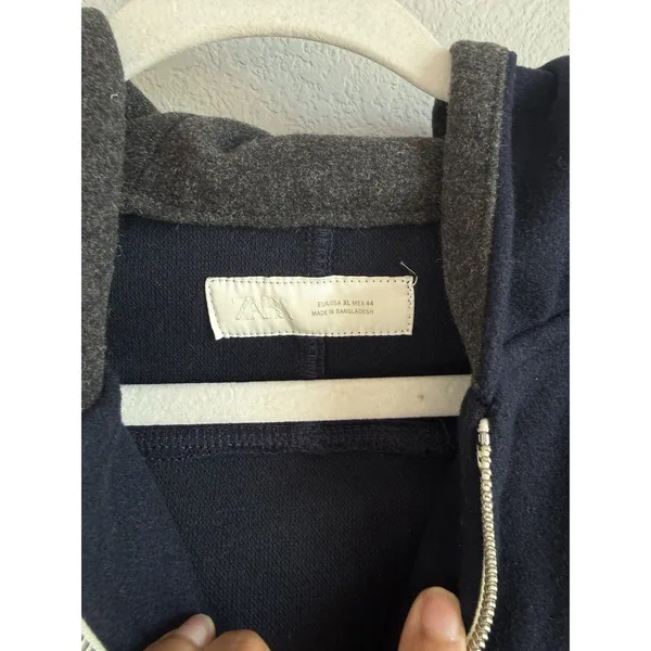 ZARA Technical Cropped Full Zip Hoodie Jacket Navy Blue Minimalist Clean Girl XL - Image 6