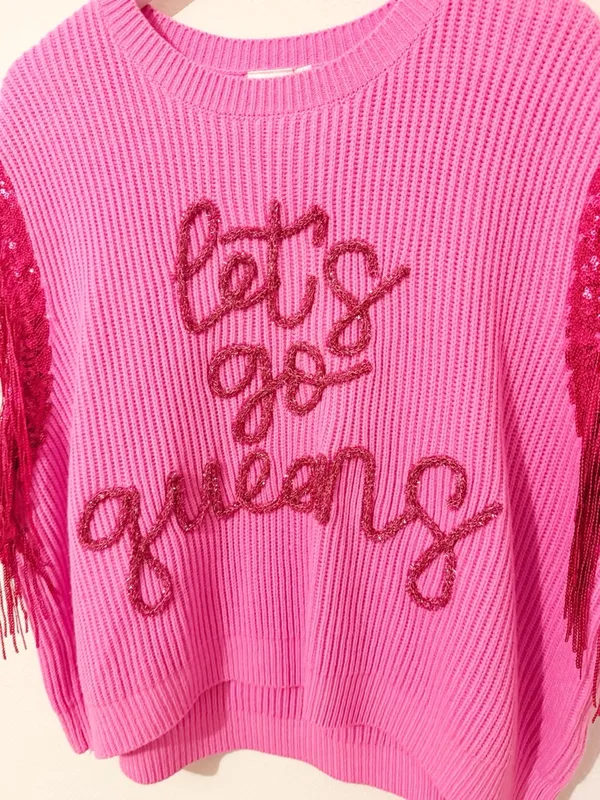 NWT Queen of Sparkles Let's Go Queen Pink Fringe Knit Top Size Large L * - Image 3