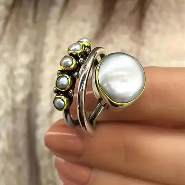 Boho inspired faux pearl decorated copper ring. Super cute and trendy! - Image 3