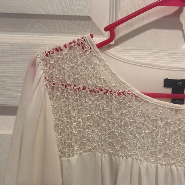 Gap Womens Ivory Crochet‎ Lace Blouse Top Long Sleeve Large Bridal Cottagecore - Image 2