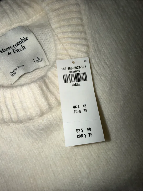 Abercrombie & Fitch The A&F Madeline Crew Sweater in Cream Large New with tag - Image 6
