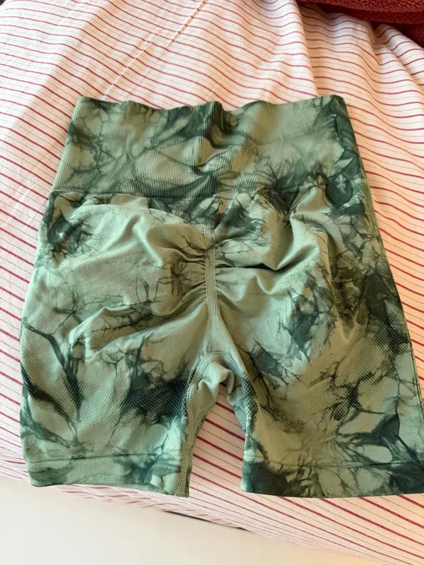 Women’s High-Waist Tie-Dye Biker Shorts in Army Green - Image 3