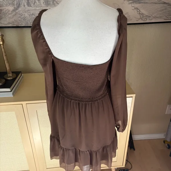 ARITZIA WILFRED Tempest Dress‎ Smocked Brown Size Medium - Image 4