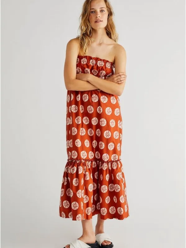 Free People Leanna Bandeau Tube Maxi Dress In Brick Combo Cotton NWT Size Large - Image 4