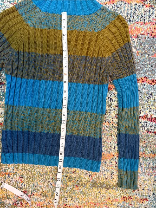 Cozy Striped Cowl Neck Sweater in Teal and Olive - Image 11