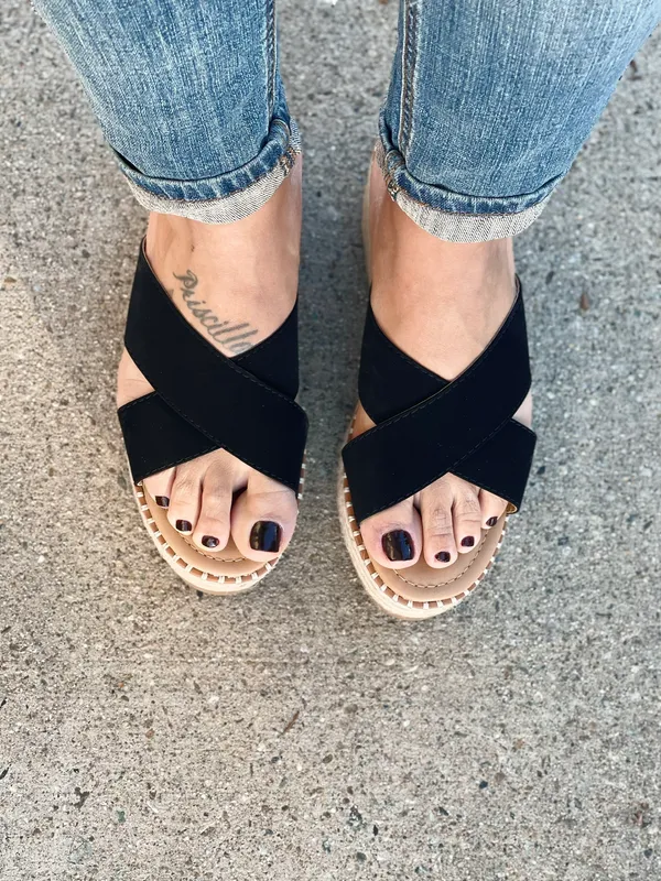 Black Criss Cross Espadrille Wedge - Image 4