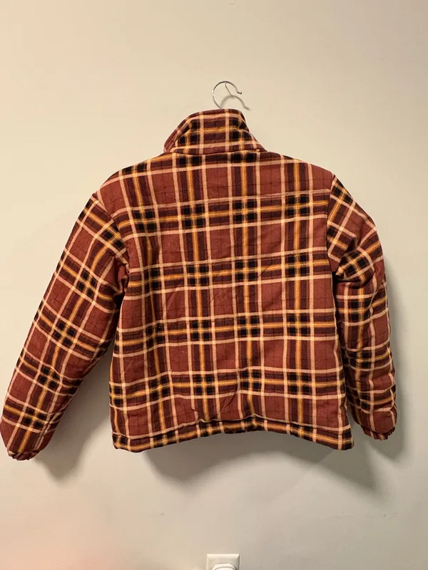 Brown/maroon and beige plaid puffer jacket from Blush Boutique - Image 3