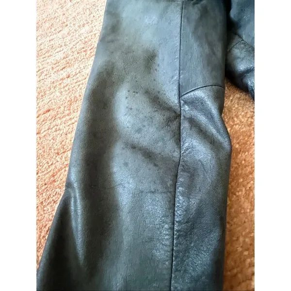 GUESS Dark Olive Genuine Leather Jacket with Black Faux Fur Collar Size S - Image 8