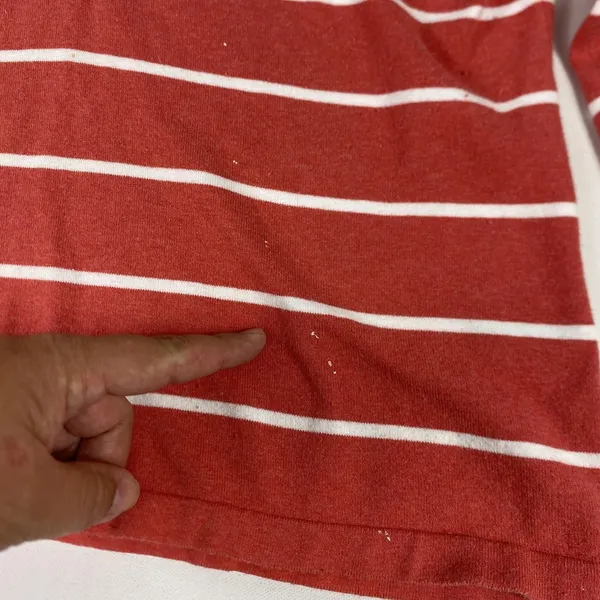 J McLaughlin Shirt Womens Large Red Stripe‎ 3/4 Sleeve Henley Chambray Trim Top - Image 5
