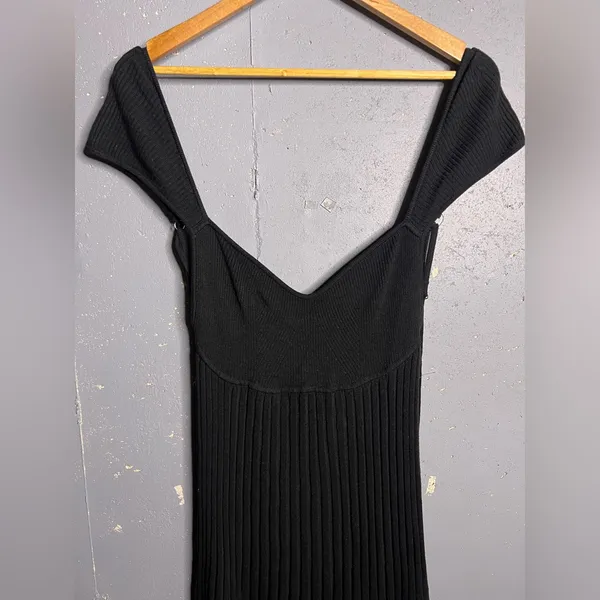 Free People Cherie Mini Pleated Knit Dress in Black. Size Large - Image 5