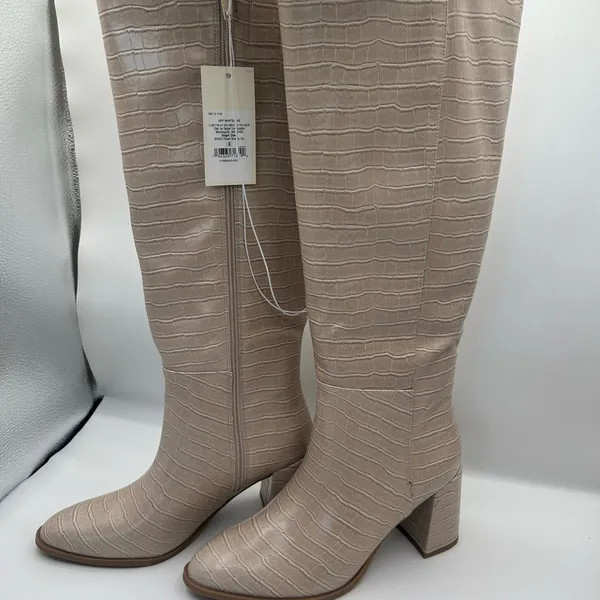 a new day Croc-Embossed Beige Over the Knee Boots - Image 2