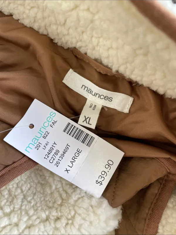 Maurices Cream Sherpa Vest with Brown Trim - Image 5