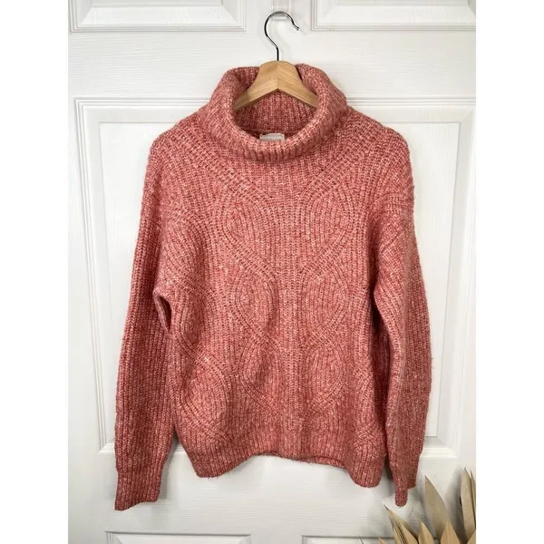 Caslon Pink Mauve Cable Knit Long Sleeve Turtleneck Sweater Size Small - Image 10