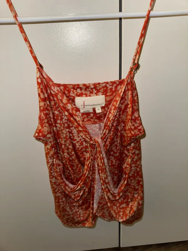 Anthropologie Twist Cami Front Ditsy Floral Orange White XS - Image 4
